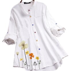 Women's Button Down Round Neck Shirt Classic Long Sleeved Fashion Shirt Floral Pattern Office Work Shirt Blouse