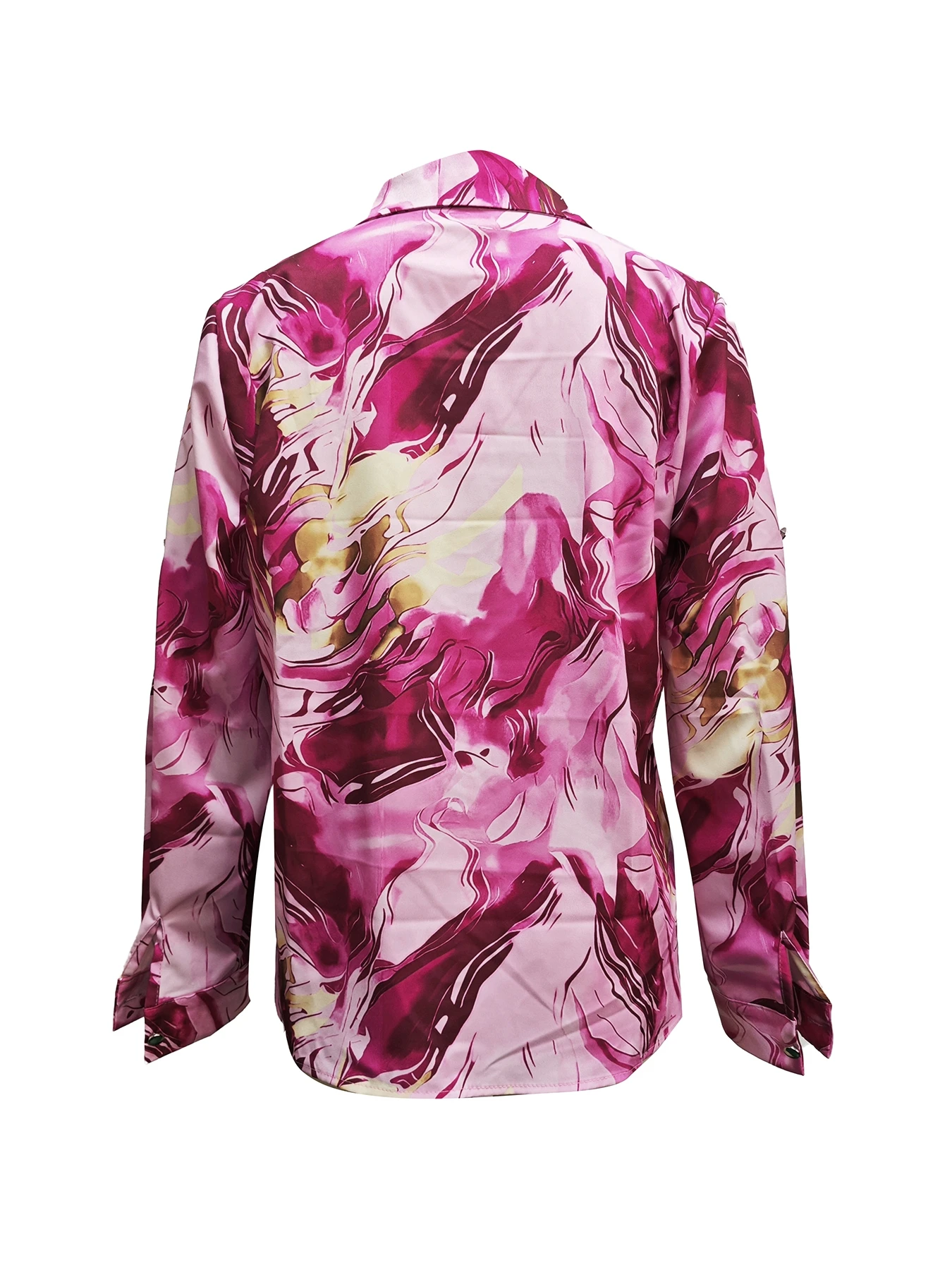 Women Print V-Neck Button Long Sleeve Shirt Loose Casual Holiday Tops Blouse