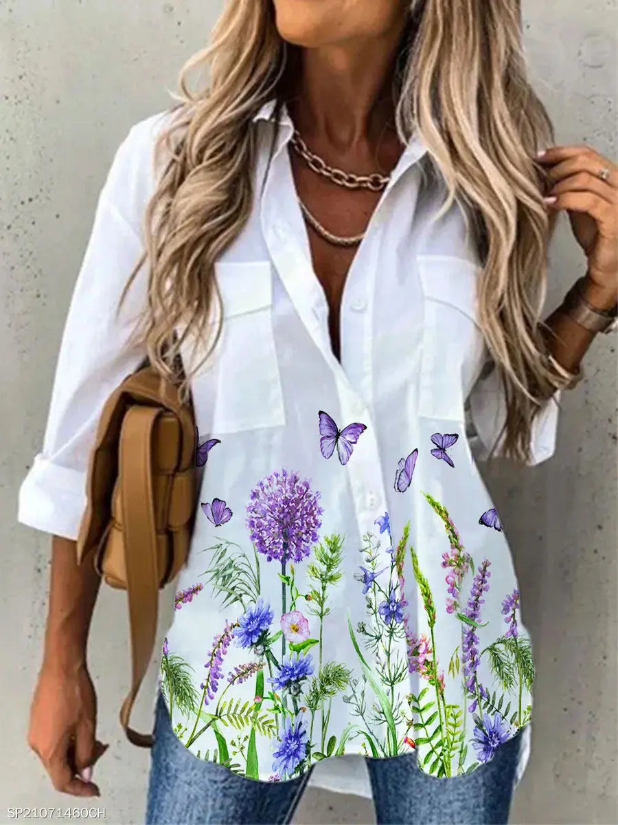 Temperament Long Sleeve Women Shirt Large Size Loose Shirts Women Casual Versatile Printed Tops Women