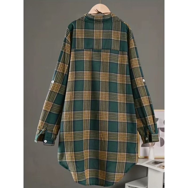 Plaid Medium Long Blouses Casual  Style Loose Shirts Female Summer Beach Sunscreen Blouses Fashion Korean Style Female Blouses