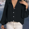 Plus Size Women's Front Open Button Lantern Sleeve Shirt Casual Solid Colour Peplum Collar Shirt Women's Clothing