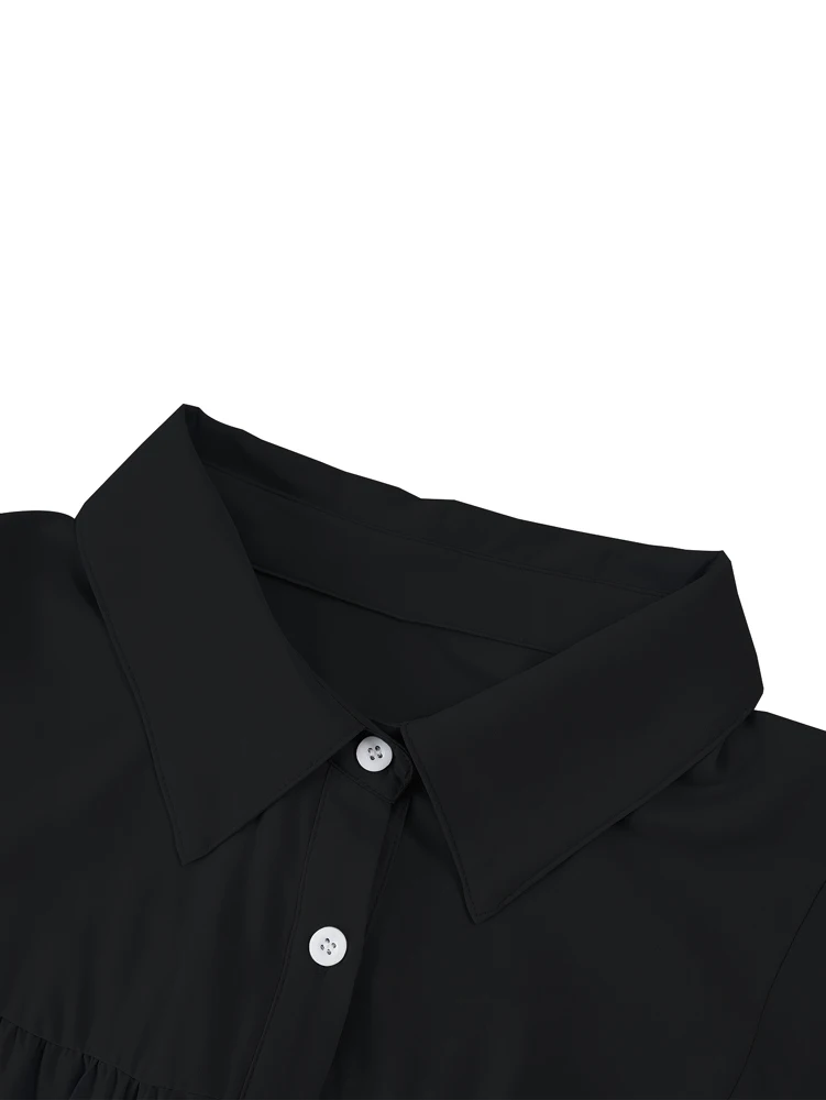 Plus Size Women's Front Open Button Lantern Sleeve Shirt Casual Solid Colour Peplum Collar Shirt Women's Clothing