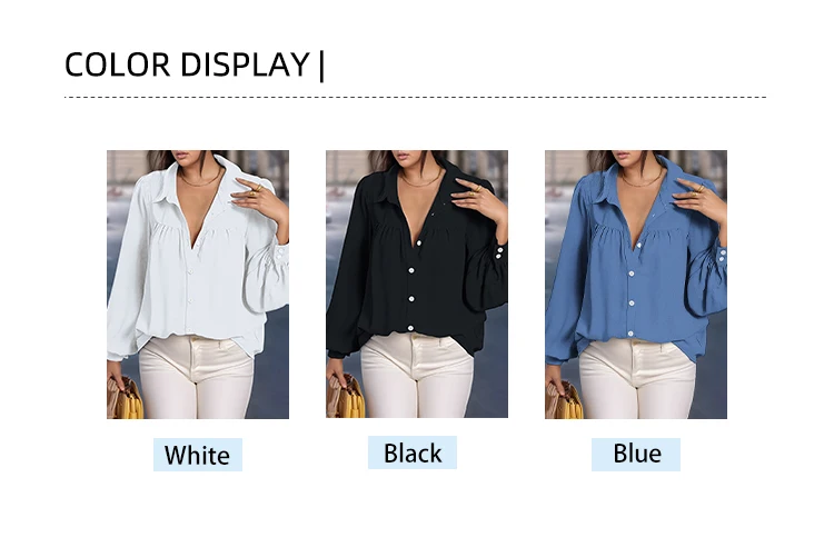 Plus Size Women's Front Open Button Lantern Sleeve Shirt Casual Solid Colour Peplum Collar Shirt Women's Clothing