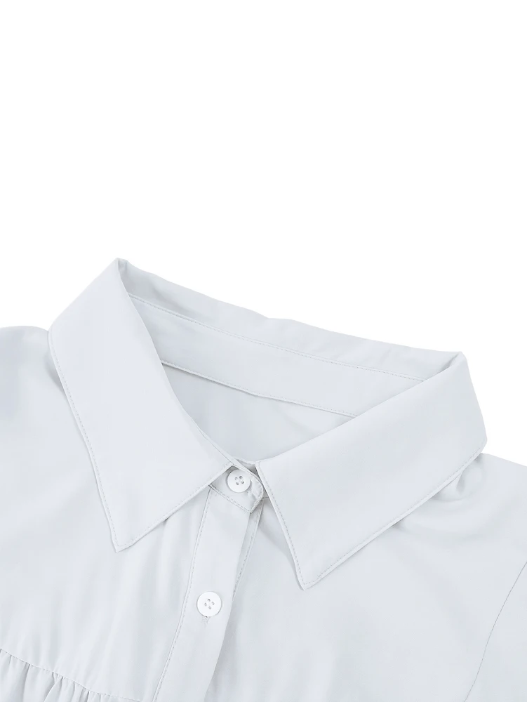 Plus Size Women's Front Open Button Lantern Sleeve Shirt Casual Solid Colour Peplum Collar Shirt Women's Clothing