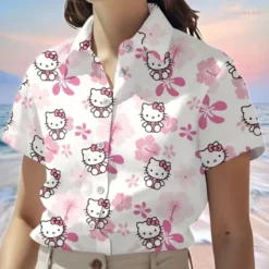 Women’s Hello Kitty Print Lapel Hawaiian Shirt