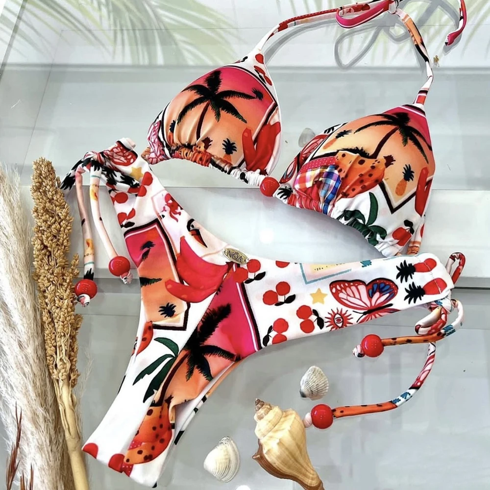 Brazilian Women's Swimsuit Swimwear Female Sexy Bikinis Set Push Up Swimming Bathing Suit Bohemian Women Swumsuit 2 Piece Sets