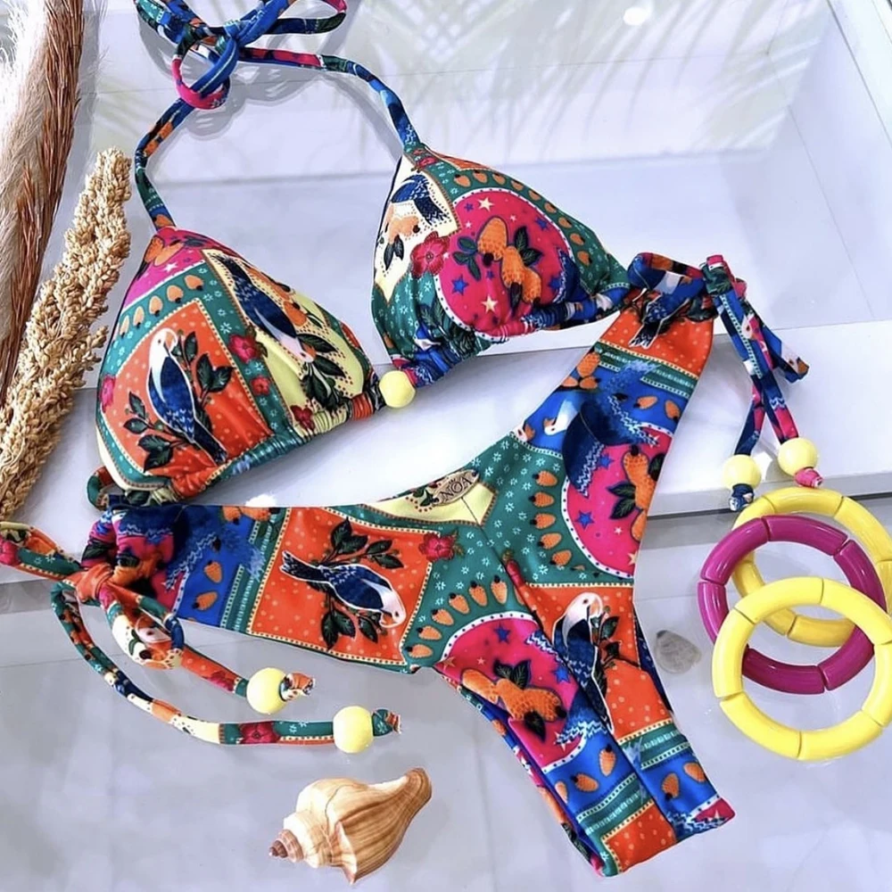 Brazilian Women's Swimsuit Swimwear Female Sexy Bikinis Set Push Up Swimming Bathing Suit Bohemian Women Swumsuit 2 Piece Sets