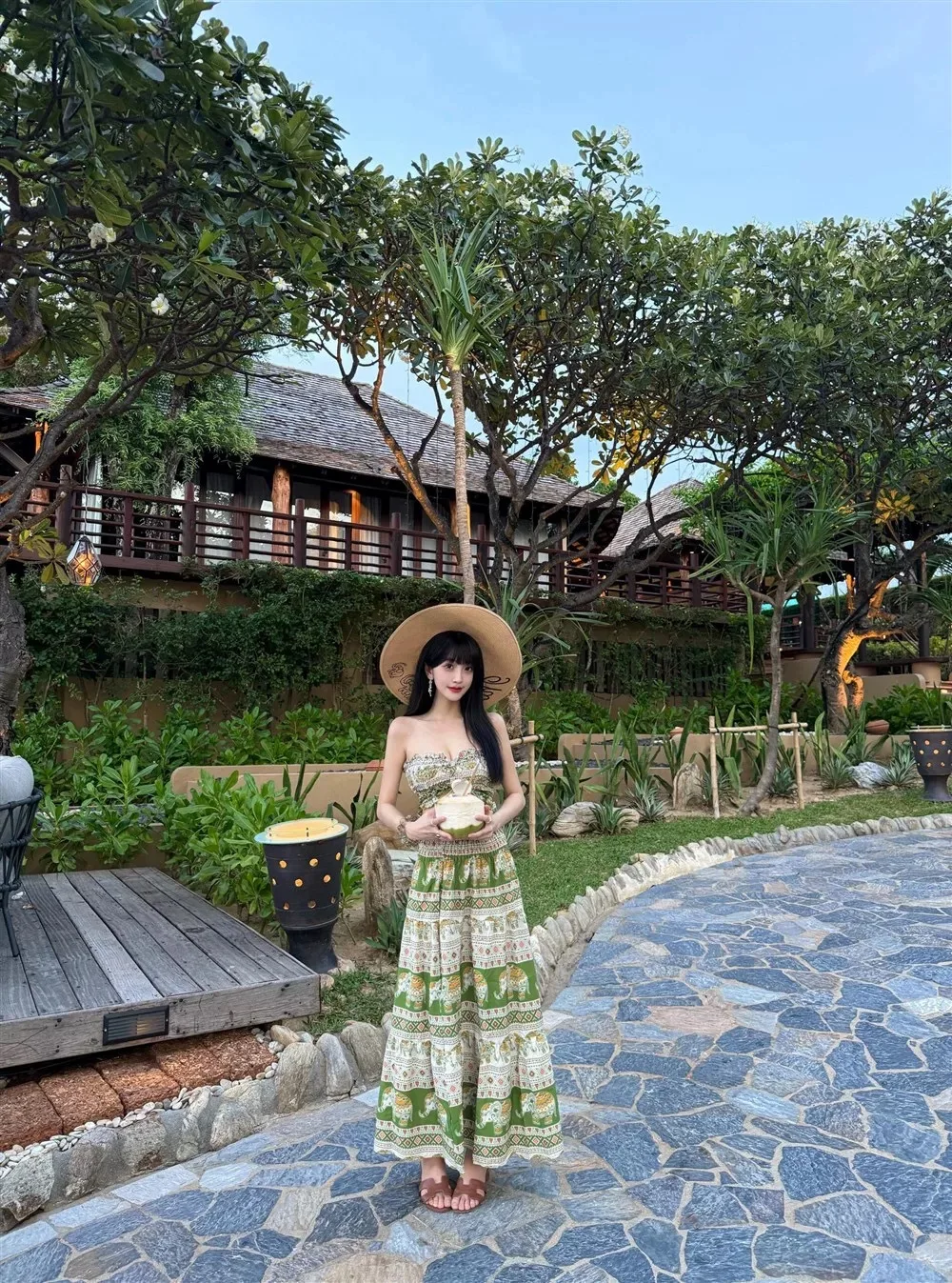 ​​Bohemian Beach Swimsuit Set Handmade Print Wrap Skirt Crochet Top Strapless Swimsuit Thailand Vacation Summer Resort Wear​​