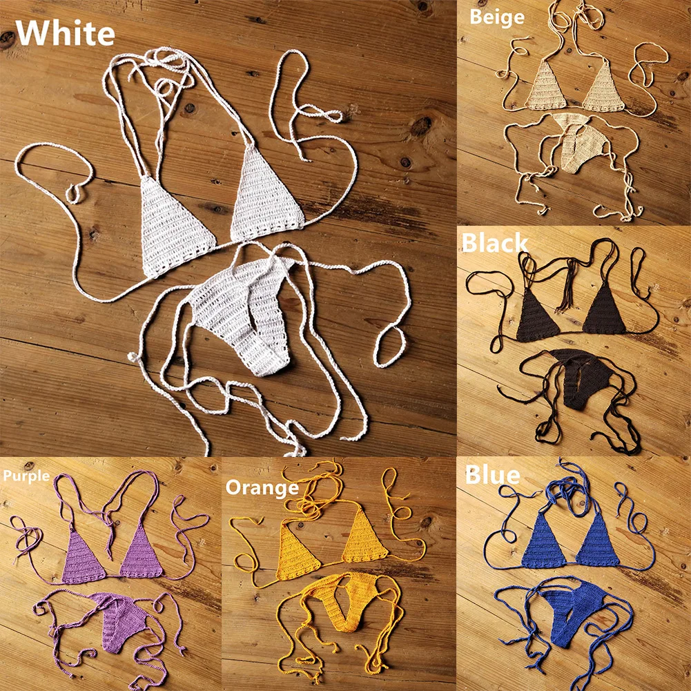 Womens Sexy Swimsuit Hand Crochet Solid Bandage Bikini Set Two-Piece Summer Beach Swimwear Bohemian Swimsuit Low Rise Underwear Womens Sexy Swimsuit Hand Crochet Solid Bandage Bikini Set Two-Piece Summer Beach Swimwear Bohemian Swimsuit Low Rise Underwear