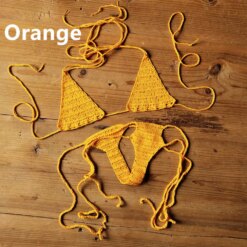 Womens Sexy Swimsuit Hand Crochet Solid Bandage Bikini Set Two-Piece Summer Beach Swimwear Bohemian Swimsuit Low Rise Underwear