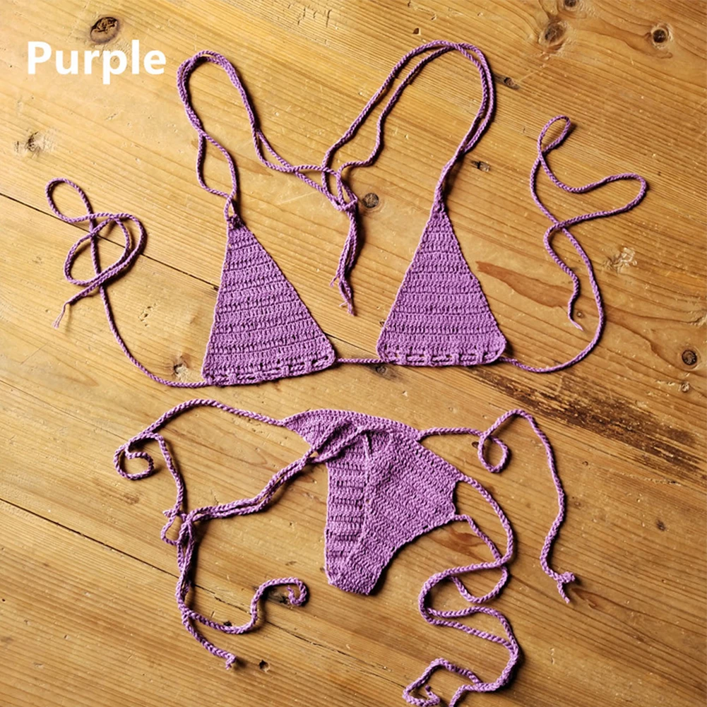Womens Sexy Swimsuit Hand Crochet Solid Bandage Bikini Set Two-Piece Summer Beach Swimwear Bohemian Swimsuit Low Rise Underwear Womens Sexy Swimsuit Hand Crochet Solid Bandage Bikini Set Two-Piece Summer Beach Swimwear Bohemian Swimsuit Low Rise Underwear