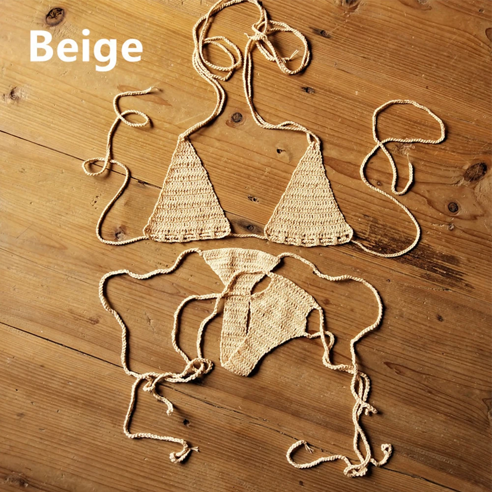 Womens Sexy Swimsuit Hand Crochet Solid Bandage Bikini Set Two-Piece Summer Beach Swimwear Bohemian Swimsuit Low Rise Underwear Womens Sexy Swimsuit Hand Crochet Solid Bandage Bikini Set Two-Piece Summer Beach Swimwear Bohemian Swimsuit Low Rise Underwear